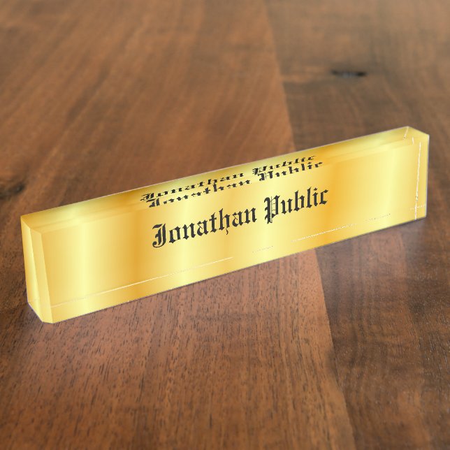Elegant Gold Look Personalized Modern Template Desk Name Plate (Side)
