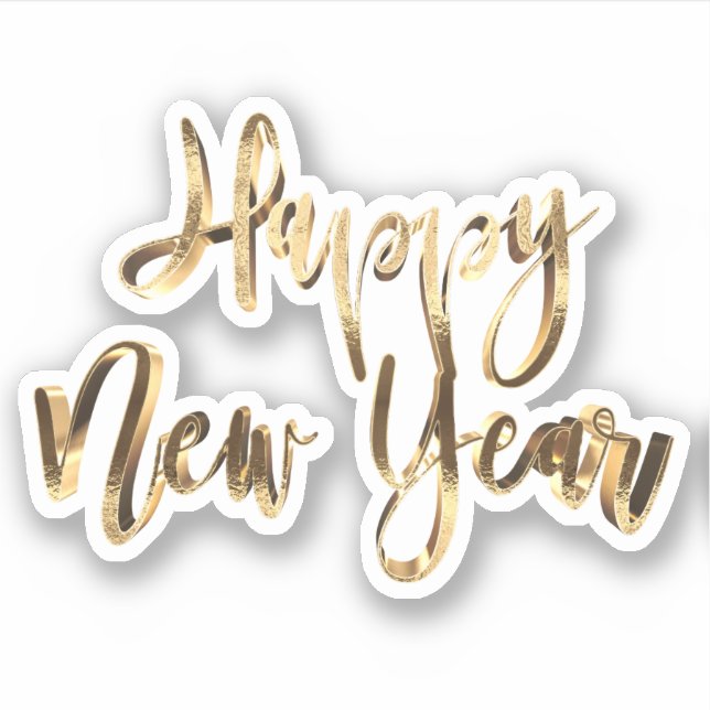 Elegant Gold Look Script Festive Happy New Year Sticker (Front)