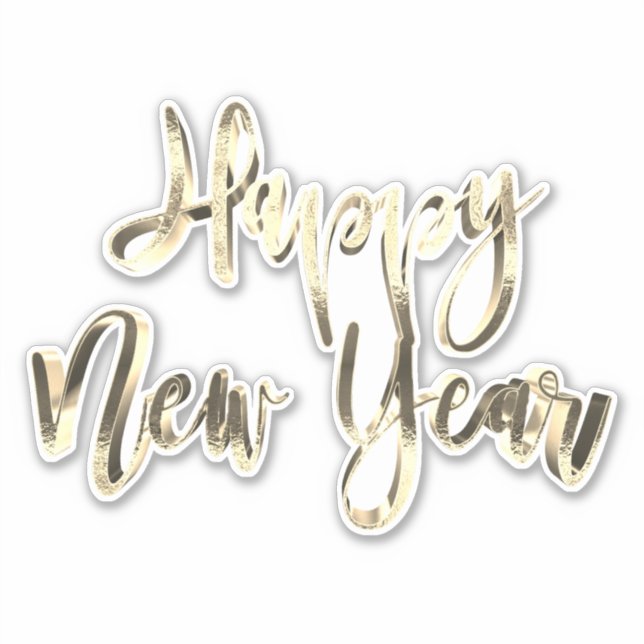Elegant Gold Look Script Festive Happy New Year Sticker (Front)