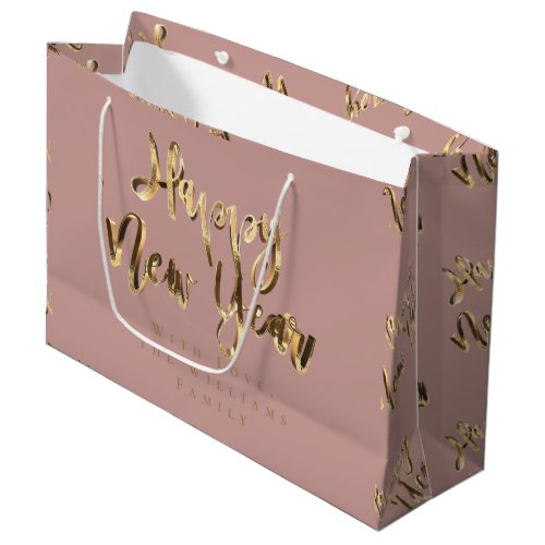 Elegant Gold Look Script Happy New Year Large Gift Bag