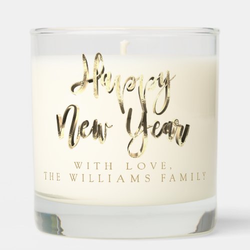 Elegant Gold Look Script Happy New Year Scented Candle