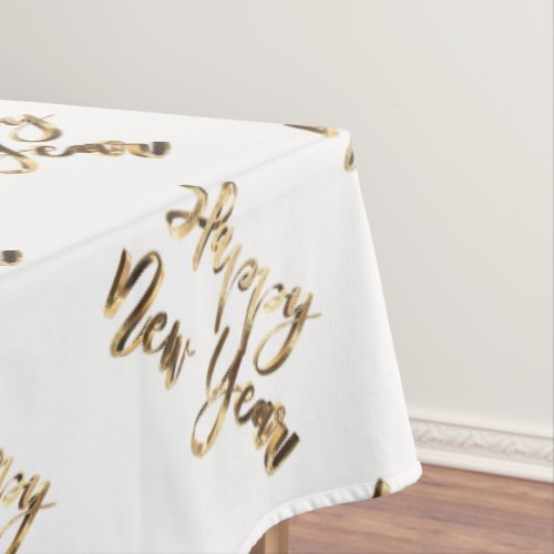 Elegant Gold Look Script Happy New Year Tablecloth