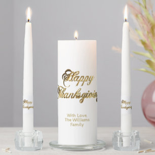 Elegant Gold Look Script Happy Thanksgiving Unity Candle Set