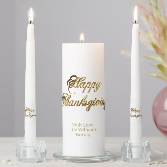 Elegant Gold Look Script Happy Thanksgiving Unity Candle Set (In Situ)