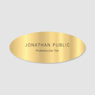 Elegant Gold Look Simple Modern Template Oval Name Tag