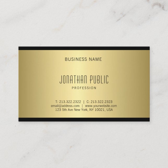 Elegant Gold Look Sleek Modern Creative Plain Luxe Business Card (Front)