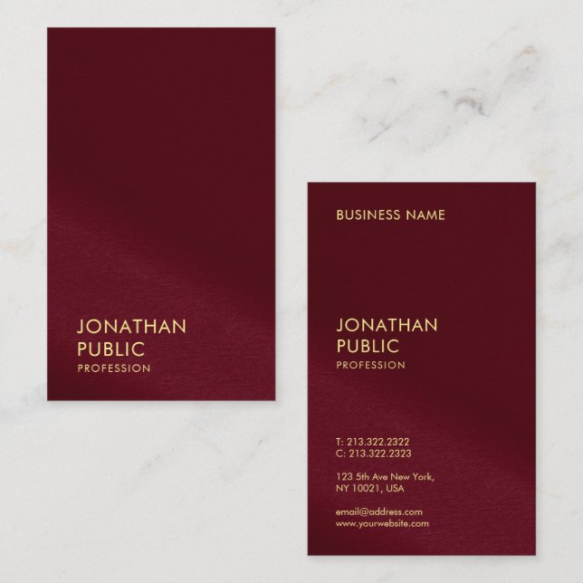 Elegant Gold Look Text Template Burgundy Red Business Card (Front/Back)