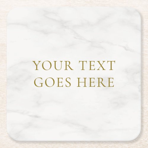 Elegant Gold Look Text White Marble Template Square Paper Coaster
