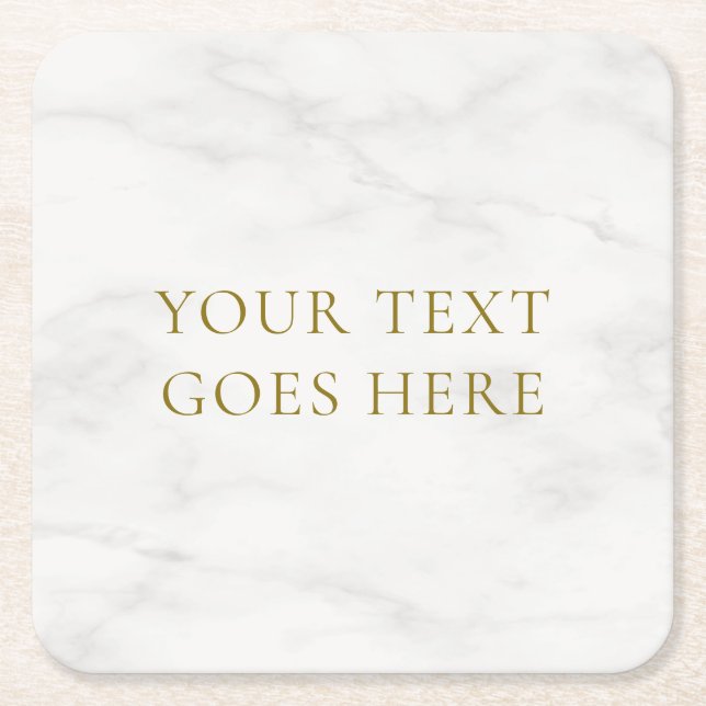 Elegant Gold Look Text White Marble Template Square Paper Coaster (Front)