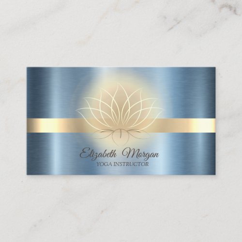 Elegant GoldLotus Blue Metallic Yoga Instructor  Business Card