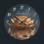 Elegant Gold Lotus,Dark,Yoga   Round Clock<br><div class="desc">Gold lotus flower.</div>