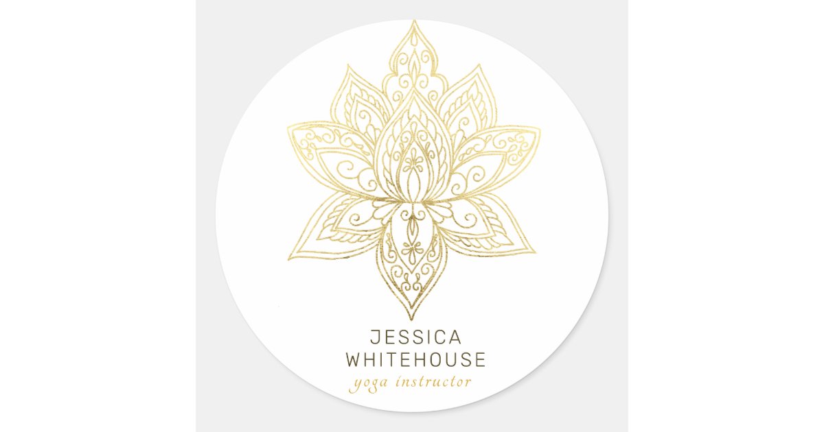 Elegant Gold Lotus Flower Classic Round Sticker | Zazzle