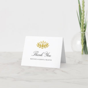Elegant Gold Lotus Flower Custom Wedding Letterpress Thank You Card