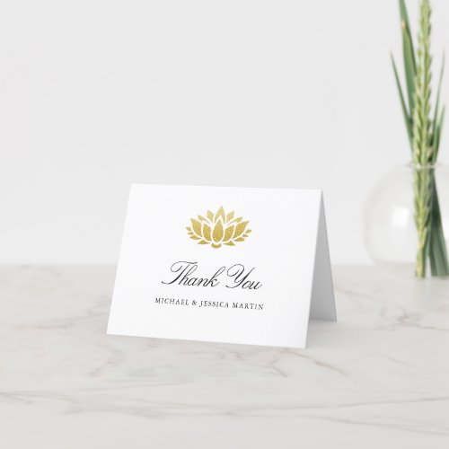 Elegant Gold Lotus Flower Custom Wedding Thank You Card