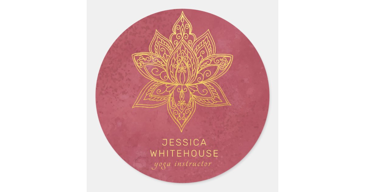 Elegant Gold Lotus Flower Dark Red Classic Round Sticker | Zazzle