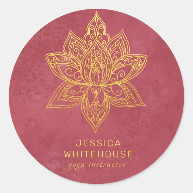 Elegant Gold Lotus Flower Dark Red Classic Round Sticker | Zazzle