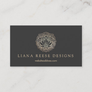 Elegant Gold Lotus Flower Designer Black Business Card