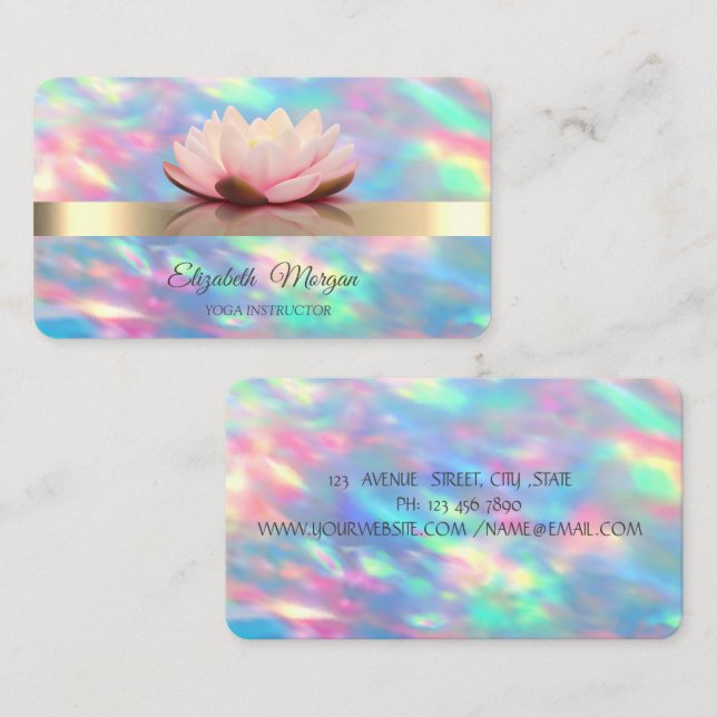 Elegant Gold Lotus Flower Iridescent Opal Business Card (Front/Back)