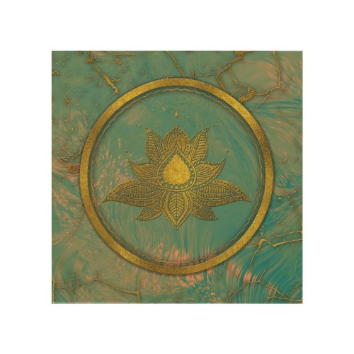 Elegant  Gold Lotus flower on marble Wood Wall Art