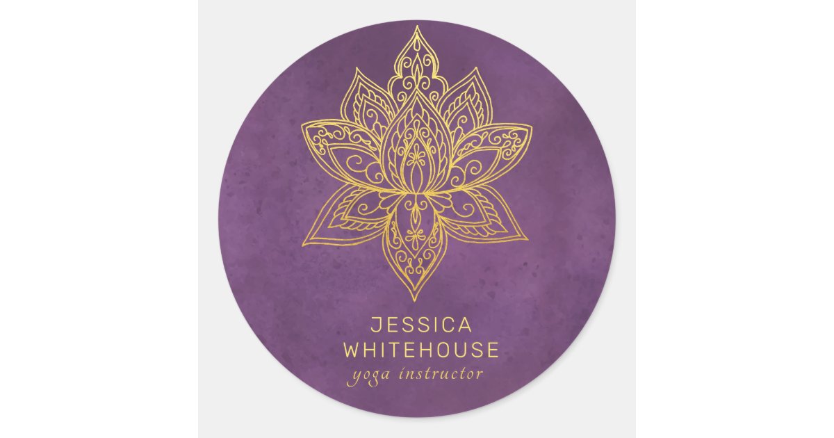 Elegant Gold Lotus Flower Purple Classic Round Sticker | Zazzle