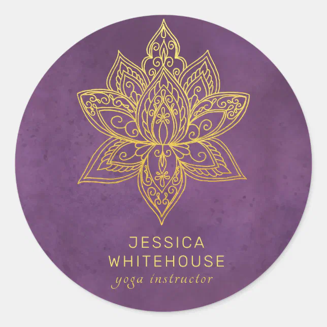 Elegant Gold Lotus Flower Purple Classic Round Sticker | Zazzle