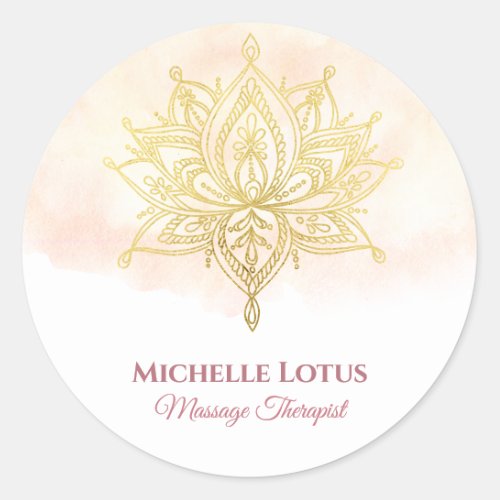 Elegant Gold Lotus Flower Rose White Classic Round Sticker