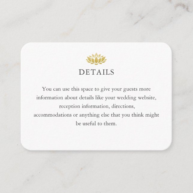 Elegant Gold Lotus Flower Wedding Details Enclosure Card (Front)