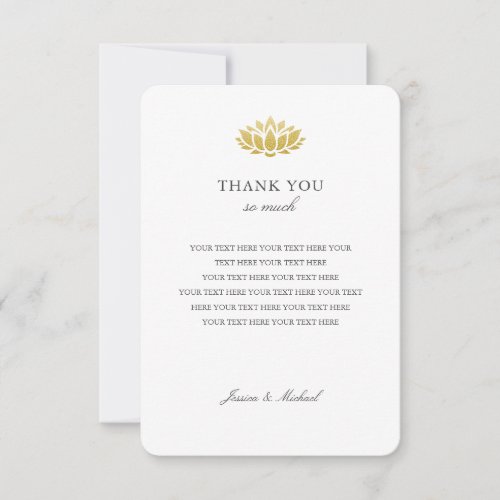 Elegant Gold Lotus Flower Wedding Thank You Card