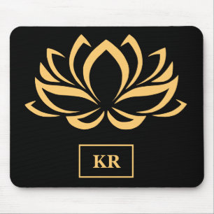 Elegant Gold Lotus Flower Zen Yoga Monogram Mouse Pad