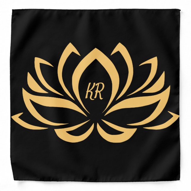 Elegant Gold Lotus Flower Zen Yoga Monogrammed Bandana (Front)