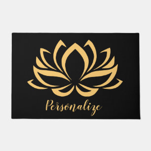 Elegant Gold Lotus Flower Zen Yoga Monogrammed Doormat