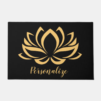 Elegant Gold Lotus Flower Zen Yoga Monogrammed  Doormat