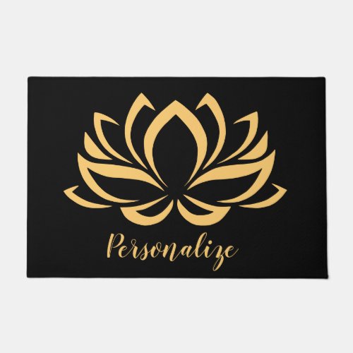 Elegant Gold Lotus Flower Zen Yoga Monogrammed  Doormat