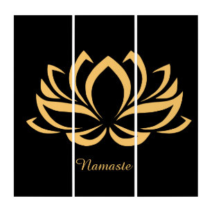 Elegant Gold Lotus Flower Zen Yoga Namaste Triptych