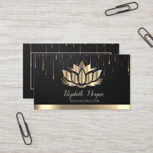 Elegant Gold Lotus Gold Stripe Drips Yoga  Business Card