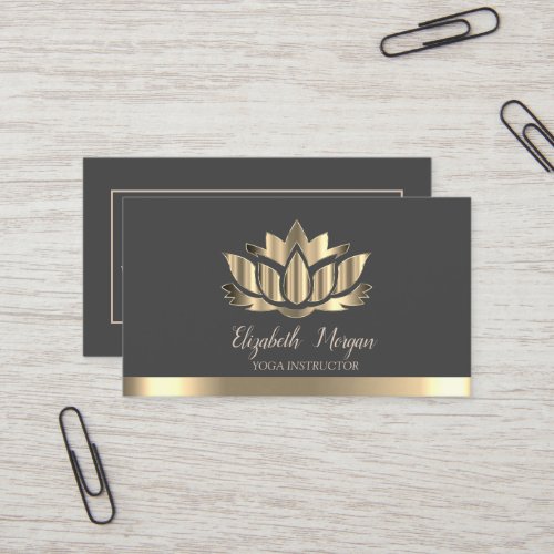 Elegant Gold Lotus Gold Stripe Yoga Instructor  Business Card