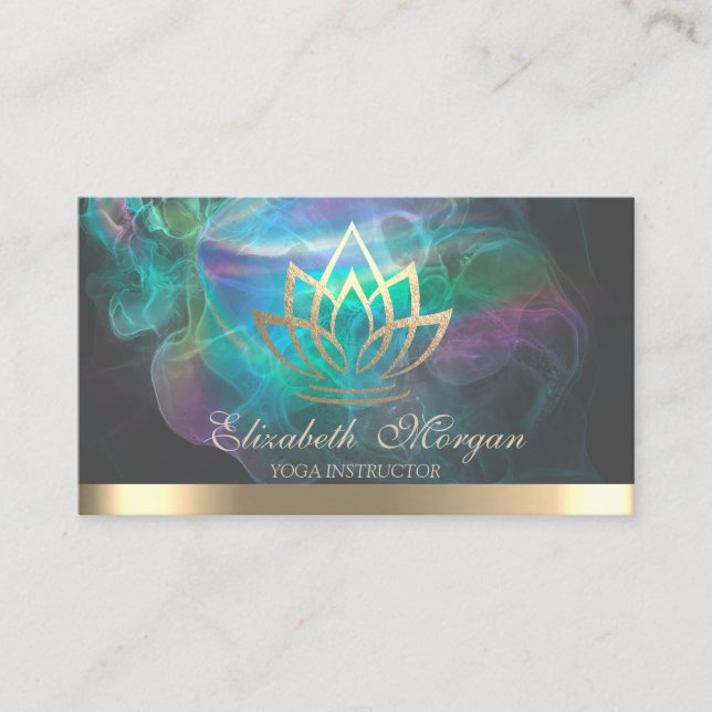Elegant Gold Lotus,Holographic Ink Yoga Business Card (Front)