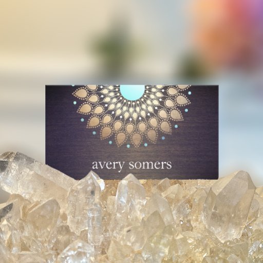 Customizable Elegant Gold Foil Ornate Leaf Mandala Wood Look Business Card Templates