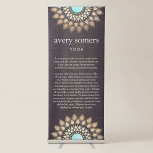 Elegant Gold Lotus Mandala Wood Yoga Retractable Banner