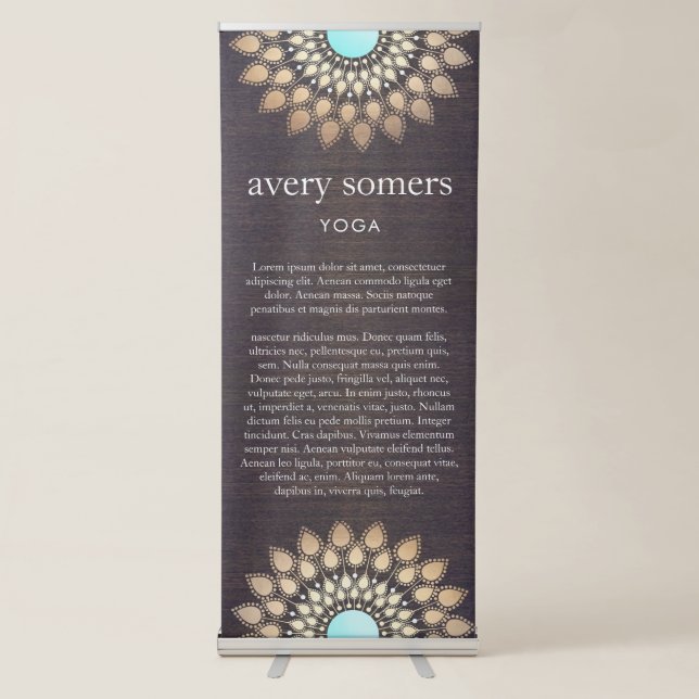 Elegant Gold Lotus Mandala Wood Yoga Retractable Banner (Front)