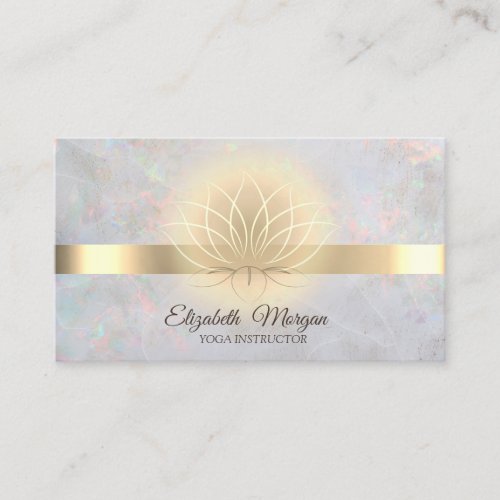 Elegant Gold Lotus Opal  Yoga Instructor  Business Card