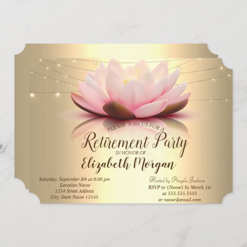 Elegant Gold Lotus String Lights  Retirement Party Invitation