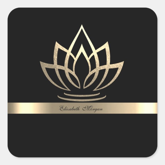 Elegant Gold Lotus Stripe Square Sticker (Front)