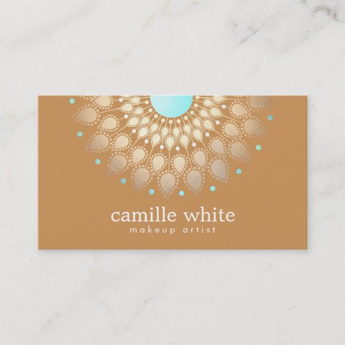 Makeup Artist  Elegant Gold Ornate Motif Tan Business Cards