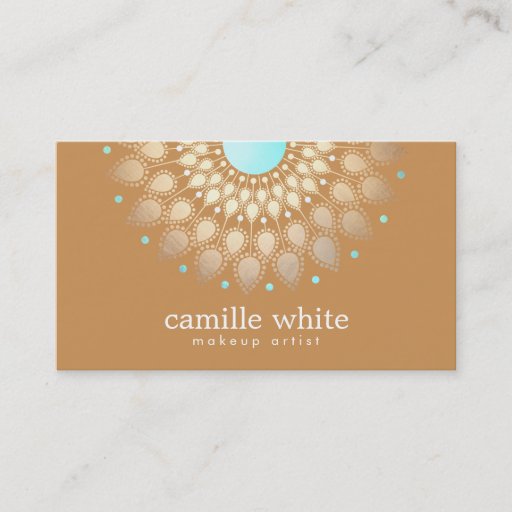 Customizable Makeup Artist  Elegant Gold Ornate Motif Tan Business Cards