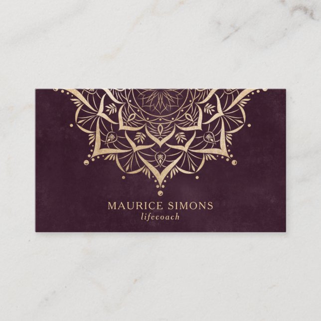 Elegant gold lotus yoga instructor mandala business card (Front)