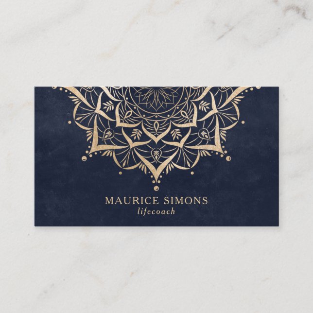 Elegant gold lotus yoga instructor mandala business card (Front)