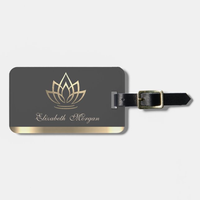 Elegant Gold Lotus, Yoga Luggage Tag (Front Horizontal)