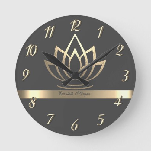 Elegant Gold Lotus Yoga   Round Clock
