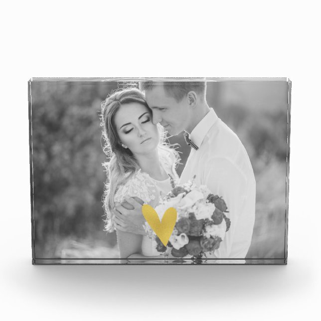 Elegant Gold Love Heart Photo Block (Front)